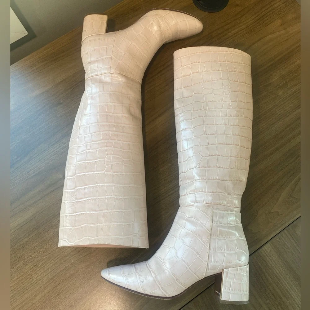 Sophia Webster Pink Croc-Embossed Knee-High Boots - Picture 5 of 10